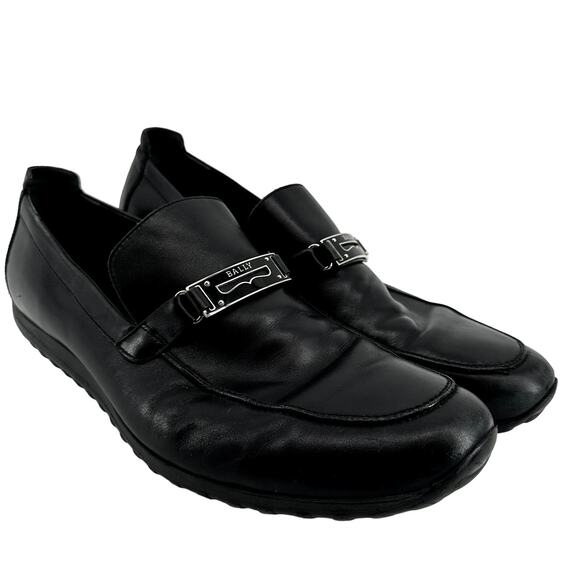 Bally Roquat Logo Plaque Loafers Slip On Almond Toe Classic Leather Black US 12 main image 4